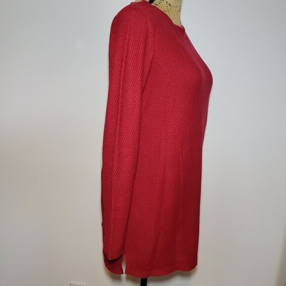 J. Jill Carmine Red Waffle Knit Crewneck Tunic Sweater Size S - Picture 3 of 8